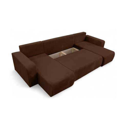Canapé D'angle Alya Panoramique Convertible 6 Places En Velours Cotelé - Marron