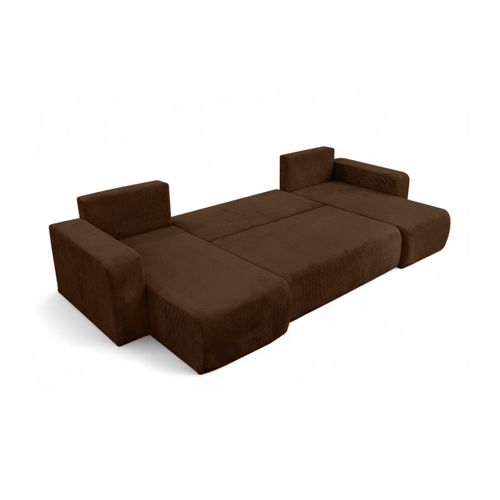 Canapé D'angle Alya Panoramique Convertible 6 Places En Velours Cotelé - Marron