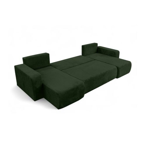 Canapé D'angle Alya Panoramique Convertible 6 Places En Velours Cotelé - Vert Foncé