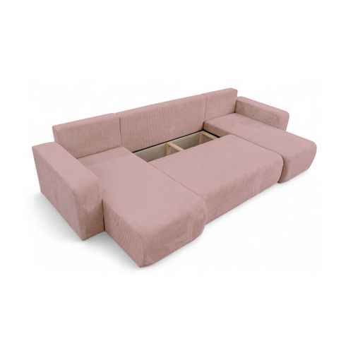 Canapé D'angle Alya Panoramique Convertible 6 Places En Velours Cotelé - Rose
