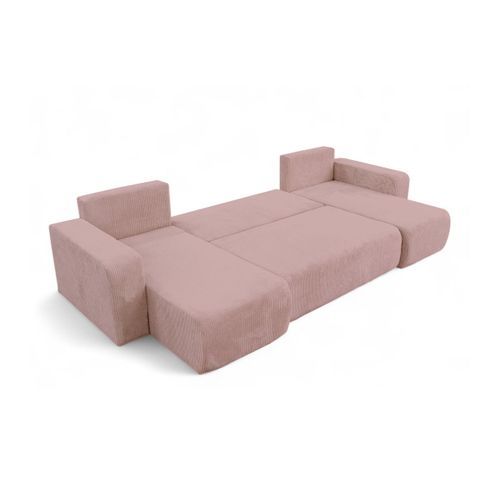 Canapé D'angle Alya Panoramique Convertible 6 Places En Velours Cotelé - Rose