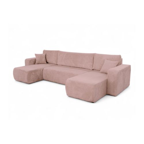 Canapé D'angle Alya Panoramique Convertible 6 Places En Velours Cotelé - Rose