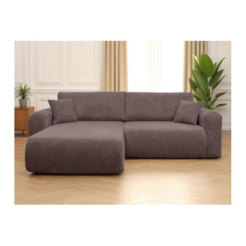 Canapé Alya D'angle Compacte Réversible Et Convertible 4 Places En Velours Côtelé - Marron Glacé