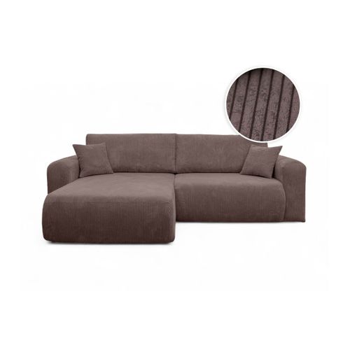 Canapé Alya D'angle Compacte Réversible Et Convertible 4 Places En Velours Côtelé - Marron Glacé