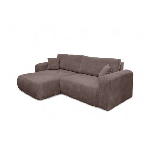 Canapé Alya D'angle Compacte Réversible Et Convertible 4 Places En Velours Côtelé - Marron Glacé