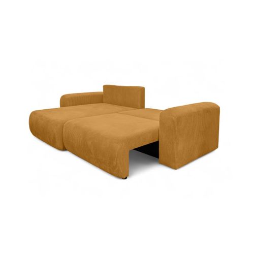 Canapé Alya D'angle Compacte Réversible Et Convertible 4 Places En Velours Côtelé - Jaune