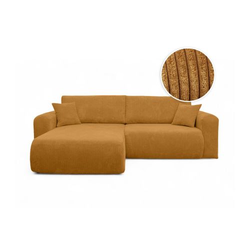 Canapé Alya D'angle Compacte Réversible Et Convertible 4 Places En Velours Côtelé - Jaune