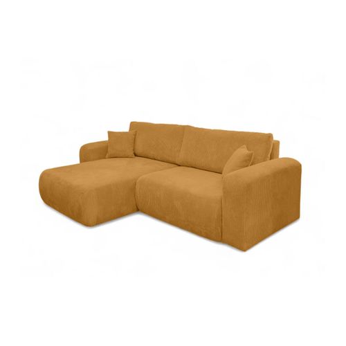 Canapé Alya D'angle Compacte Réversible Et Convertible 4 Places En Velours Côtelé - Jaune