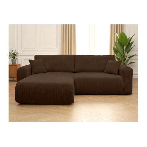 Canapé Alya D'angle Compacte Réversible Et Convertible 4 Places En Velours Côtelé - Marron