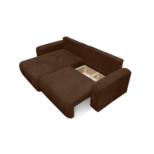 Canapé Alya D'angle Compacte Réversible Et Convertible 4 Places En Velours Côtelé - Marron