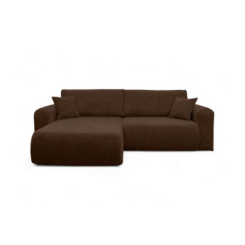 Canapé Alya D'angle Compacte Réversible Et Convertible 4 Places En Velours Côtelé - Marron