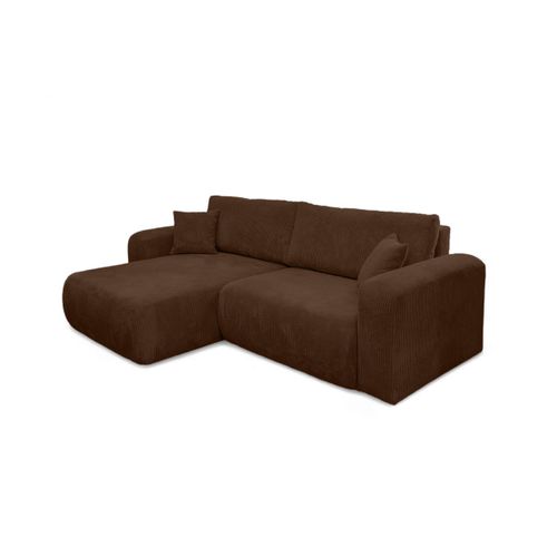 Canapé Alya D'angle Compacte Réversible Et Convertible 4 Places En Velours Côtelé - Marron