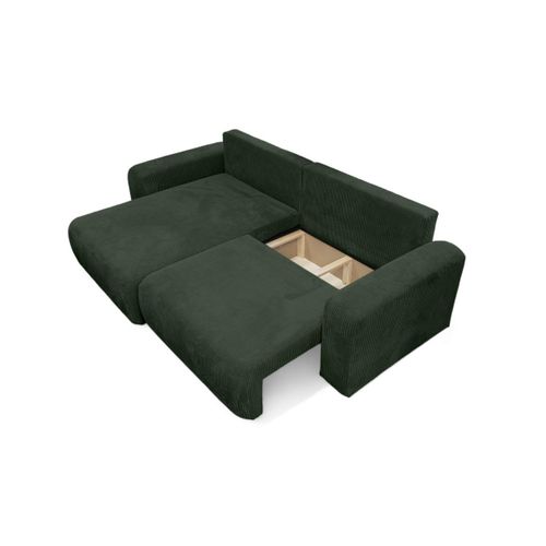 Canapé Alya D'angle Compacte Réversible Et Convertible 4 Places En Velours Côtelé - Vert Foncé