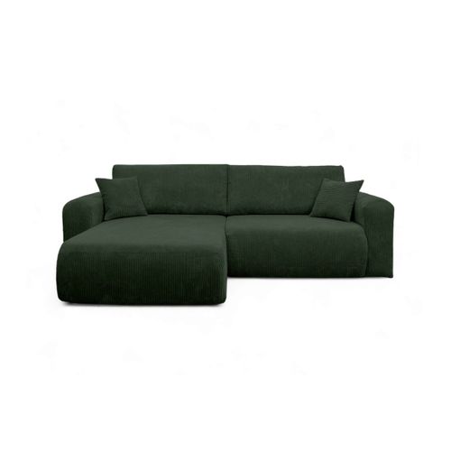 Canapé Alya D'angle Compacte Réversible Et Convertible 4 Places En Velours Côtelé - Vert Foncé