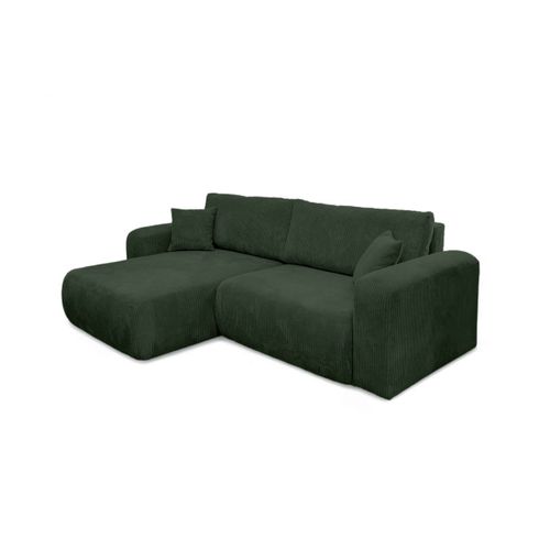 Canapé Alya D'angle Compacte Réversible Et Convertible 4 Places En Velours Côtelé - Vert Foncé
