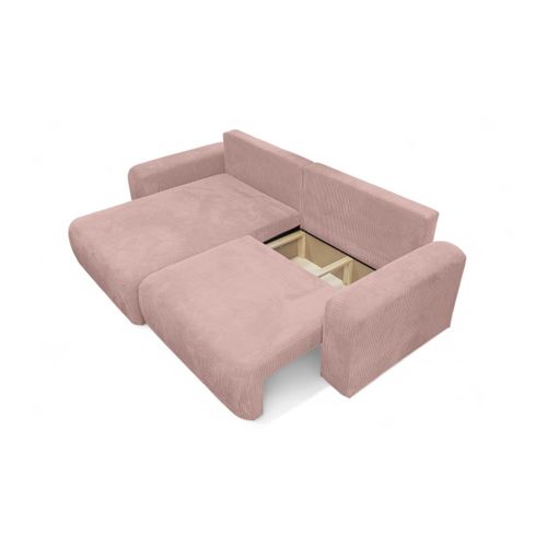 Canapé Alya D'angle Compacte Réversible Et Convertible 4 Places En Velours Côtelé - Rose