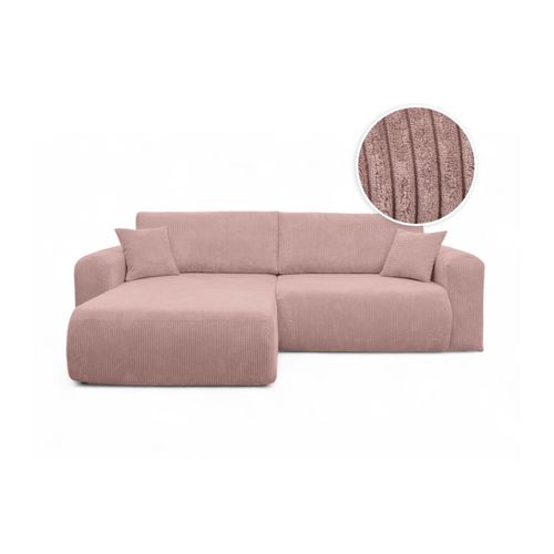 Canapé Alya D'angle Compacte Réversible Et Convertible 4 Places En Velours Côtelé - Rose