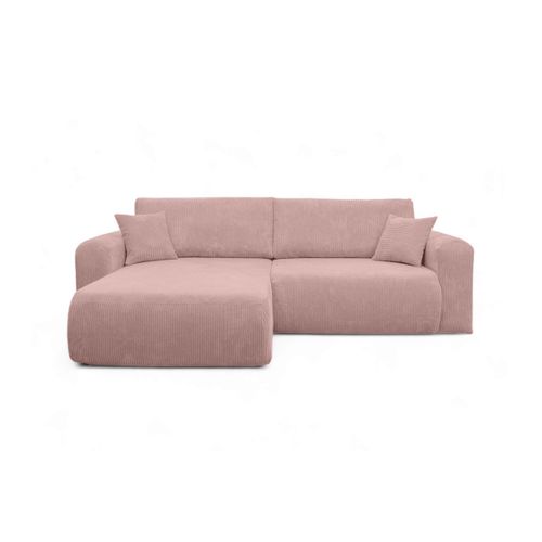 Canapé Alya D'angle Compacte Réversible Et Convertible 4 Places En Velours Côtelé - Rose