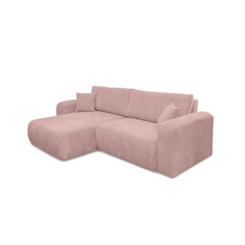 Canapé Alya D'angle Compacte Réversible Et Convertible 4 Places En Velours Côtelé - Rose