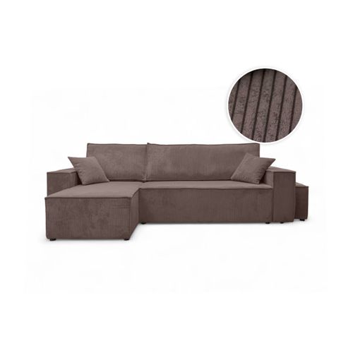 Canapé Farah D'angle Réversible Et Convertible 4 Places Avec Un Pouf En Velours Côtelé Marron Glacé