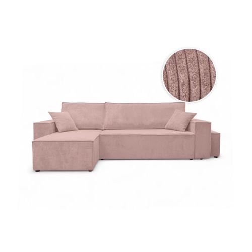 Canapé Farah D'angle Réversible Et Convertible 4 Places Avec Un Pouf En Velours Côtelé - Rose