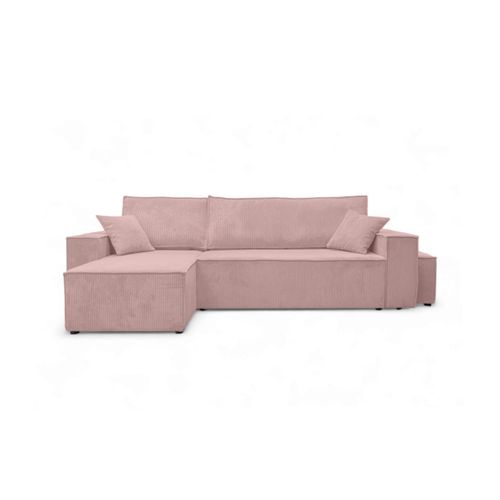Canapé Farah D'angle Réversible Et Convertible 4 Places Avec Un Pouf En Velours Côtelé - Rose
