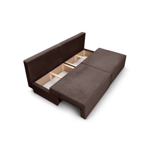 Canapé Convertible 3 Places Fiona Sans Accoudoirs Coffre De Rangement Velours Côtelé - Marron Glacé
