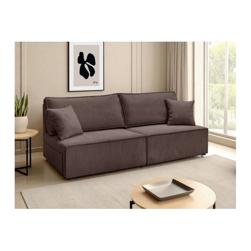 Canapé Convertible 3 Places Fiona Sans Accoudoirs Coffre De Rangement Velours Côtelé - Marron Glacé
