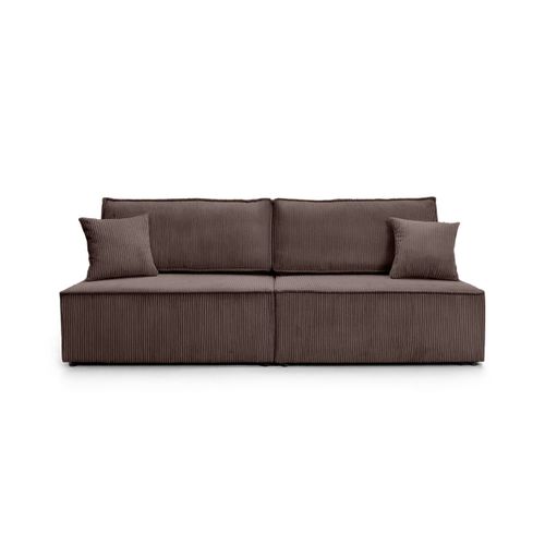 Canapé Convertible 3 Places Fiona Sans Accoudoirs Coffre De Rangement Velours Côtelé - Marron Glacé