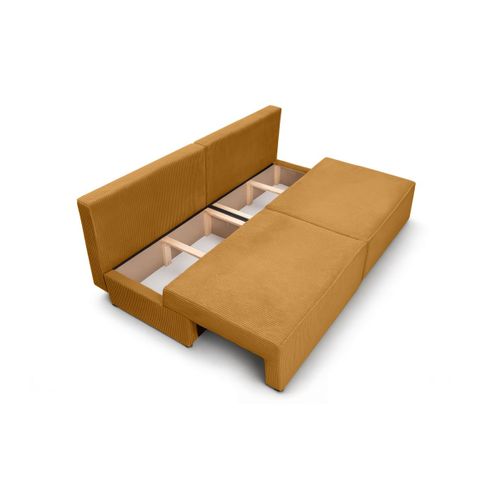 Canapé Convertible 3 Places Fiona Sans Accoudoirs Coffre De Rangement Velours Côtelé - Jaune