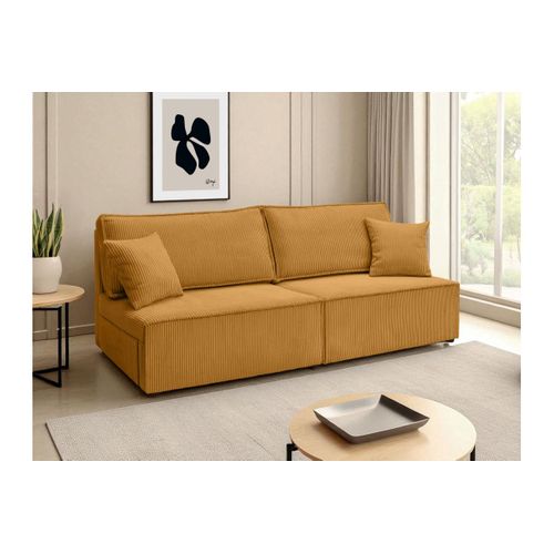 Canapé Convertible 3 Places Fiona Sans Accoudoirs Coffre De Rangement Velours Côtelé - Jaune