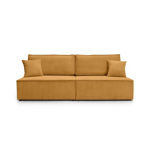 Canapé Convertible 3 Places Fiona Sans Accoudoirs Coffre De Rangement Velours Côtelé - Jaune