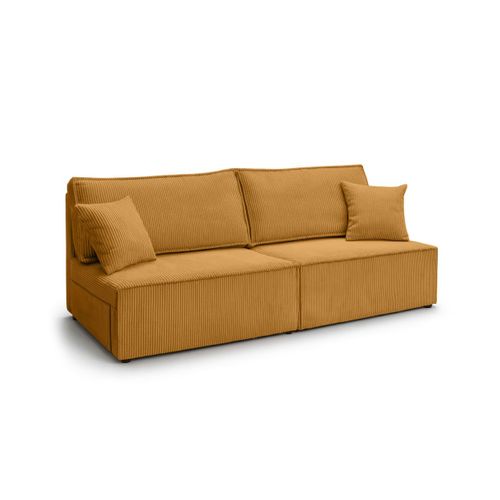 Canapé Convertible 3 Places Fiona Sans Accoudoirs Coffre De Rangement Velours Côtelé - Jaune