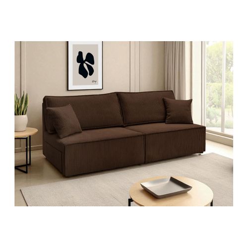 Canapé Convertible 3 Places Fiona Sans Accoudoirs Coffre De Rangement Velours Côtelé - Marron