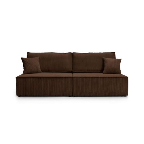 Canapé Convertible 3 Places Fiona Sans Accoudoirs Coffre De Rangement Velours Côtelé - Marron