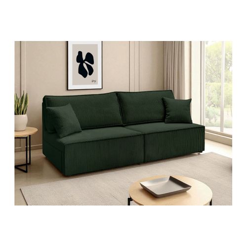 Canapé Convertible 3 Places Fiona Sans Accoudoirs Coffre De Rangement Velours Côtelé - Vert Foncé