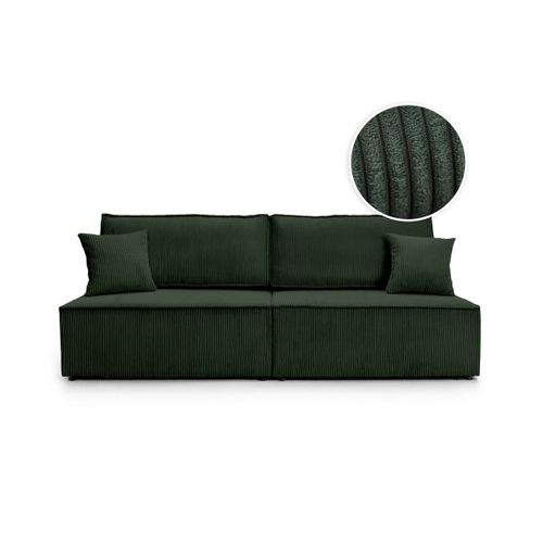 Canapé Convertible 3 Places Fiona Sans Accoudoirs Coffre De Rangement Velours Côtelé - Vert Foncé