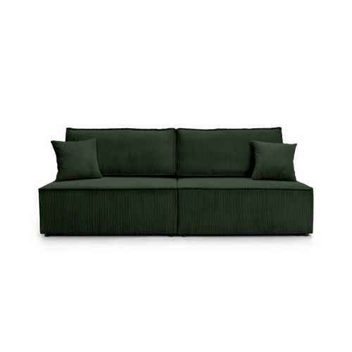 Canapé Convertible 3 Places Fiona Sans Accoudoirs Coffre De Rangement Velours Côtelé - Vert Foncé