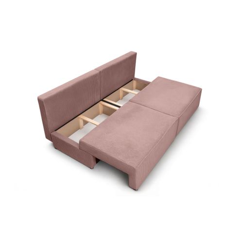 Canapé Convertible 3 Places Fiona Sans Accoudoirs Coffre De Rangement Velours Côtelé - Rose