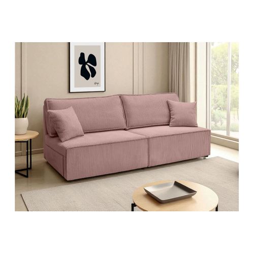 Canapé Convertible 3 Places Fiona Sans Accoudoirs Coffre De Rangement Velours Côtelé - Rose