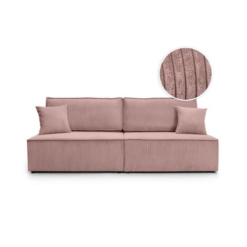 Canapé Convertible 3 Places Fiona Sans Accoudoirs Coffre De Rangement Velours Côtelé - Rose