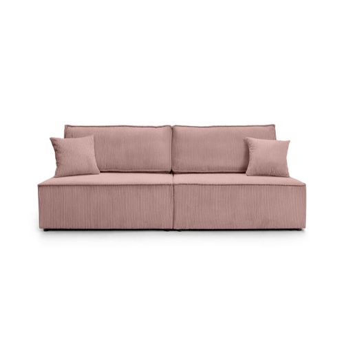 Canapé Convertible 3 Places Fiona Sans Accoudoirs Coffre De Rangement Velours Côtelé - Rose