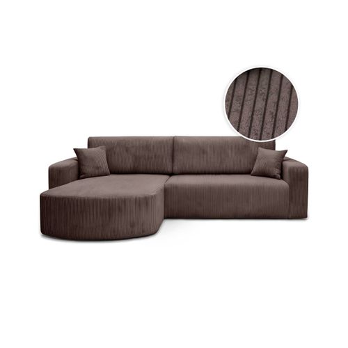 Canapé Kiara D'angle Réversible Convertible 4 Places En Velours Côtelé - Marron Glacé