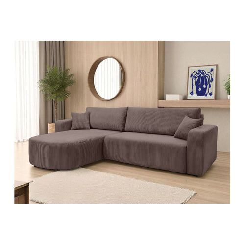 Canapé Kiara D'angle Réversible Convertible 4 Places En Velours Côtelé - Marron Glacé