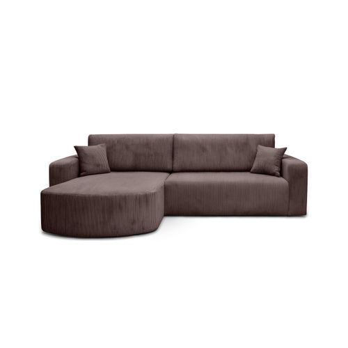 Canapé Kiara D'angle Réversible Convertible 4 Places En Velours Côtelé - Marron Glacé