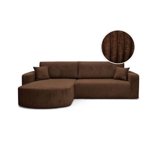 Canapé Kiara D'angle Réversible Convertible 4 Places En Velours Côtelé - Marron
