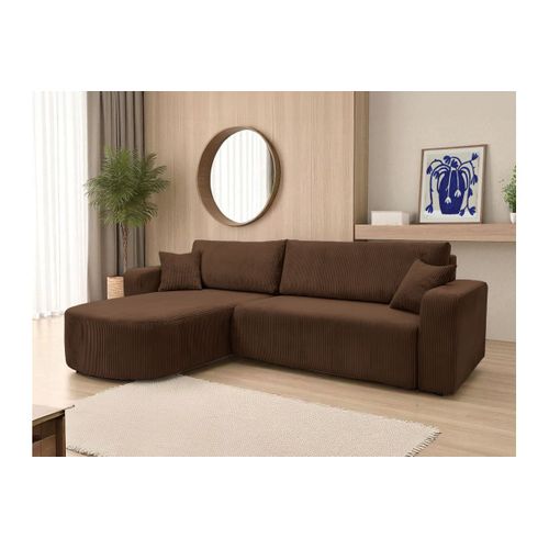 Canapé Kiara D'angle Réversible Convertible 4 Places En Velours Côtelé - Marron