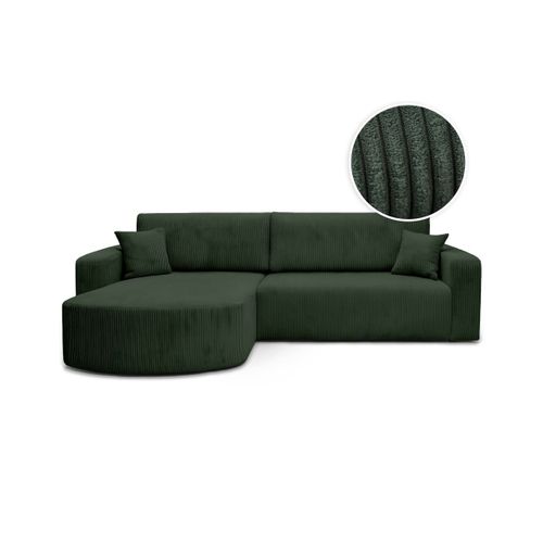 Canapé Kiara D'angle Réversible Convertible 4 Places En Velours Côtelé - Vert Foncé