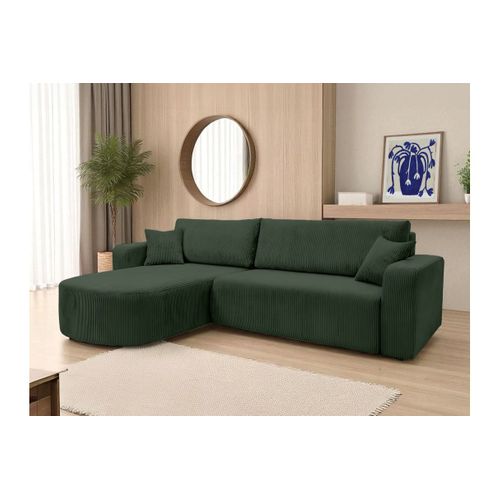 Canapé Kiara D'angle Réversible Convertible 4 Places En Velours Côtelé - Vert Foncé
