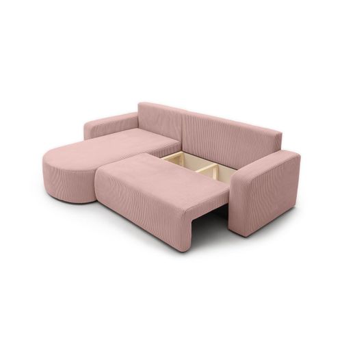 Canapé Kiara D'angle Réversible Convertible 4 Places En Velours Côtelé - Rose